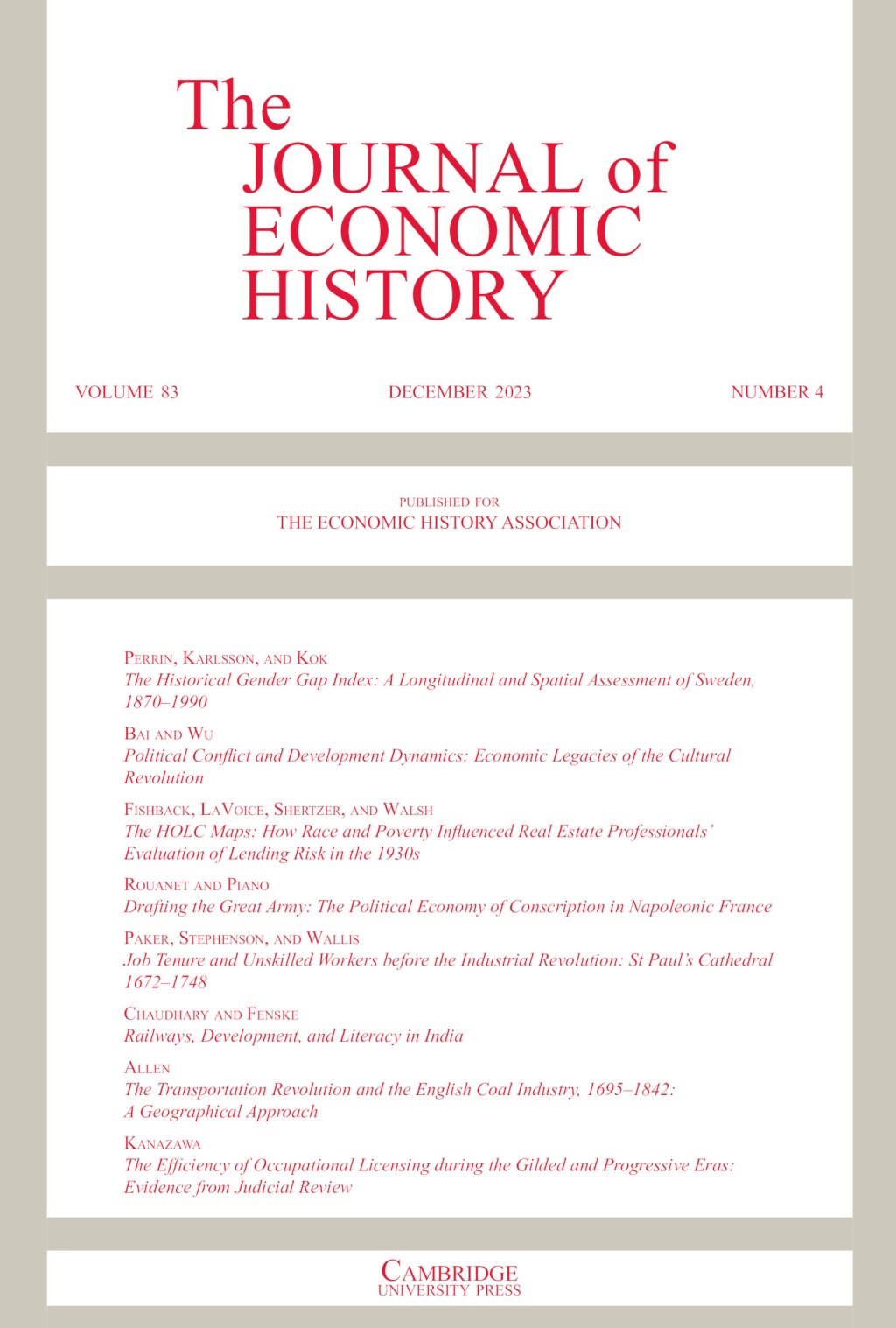 Letture: The Journal of Economic History, Volume 83 – Issue 4 – December 2023